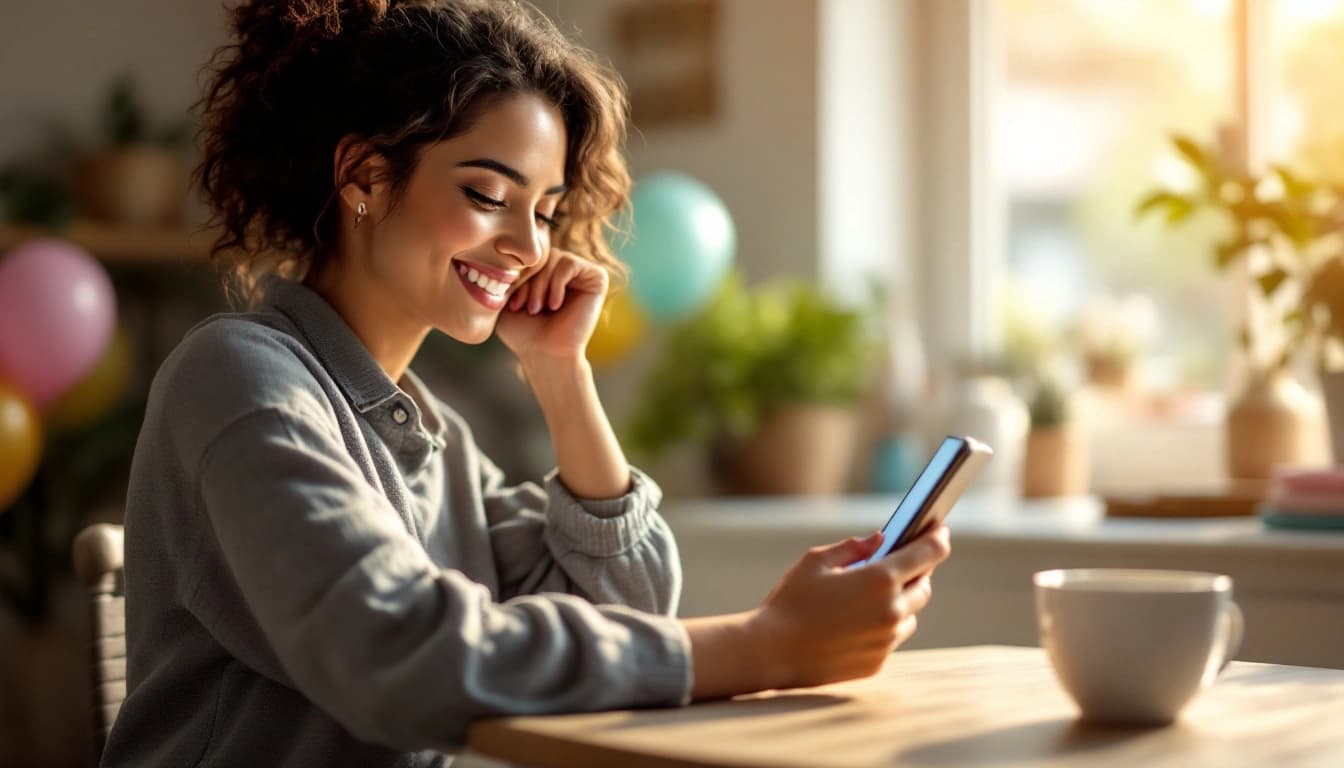 Celular mostrando una invitación digital de cumpleaños compartida por WhatsApp con botón de confirmación de asistencia