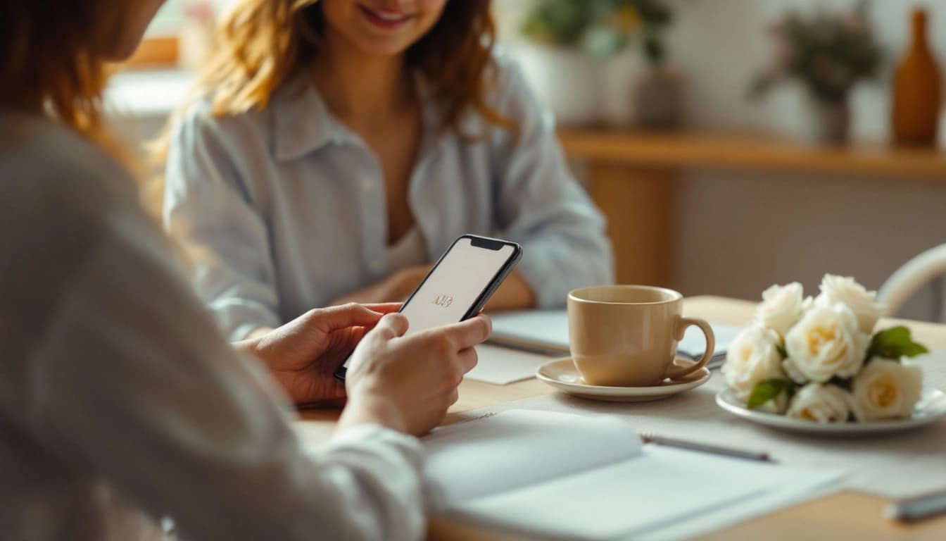 Couple reviewing separate RSVP links for ceremony and reception on a laptop at a wedding planning table