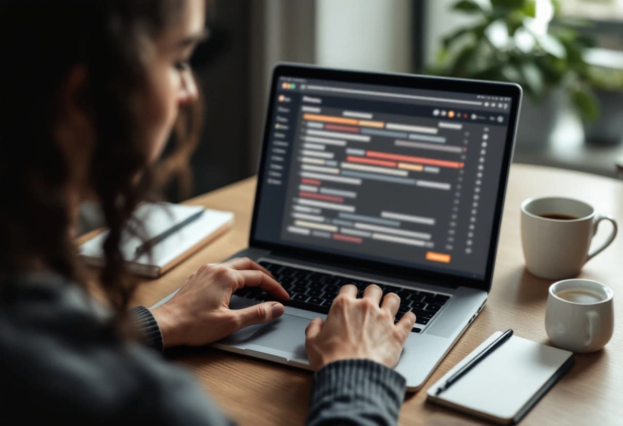 Person am Schreibtisch prüft am Laptop die Rückmeldungen zu einer Geburtstagseinladung