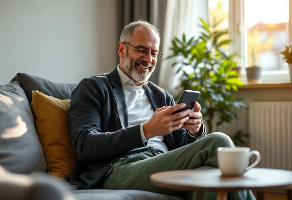 Gast liest den Text einer digitalen Geburtstagseinladung auf dem Handy und sagt direkt zu