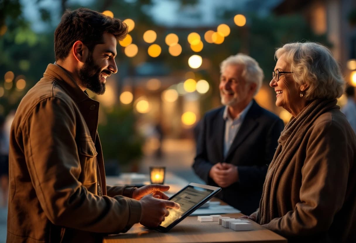 Guests arriving and being welcomed at an event check-in table