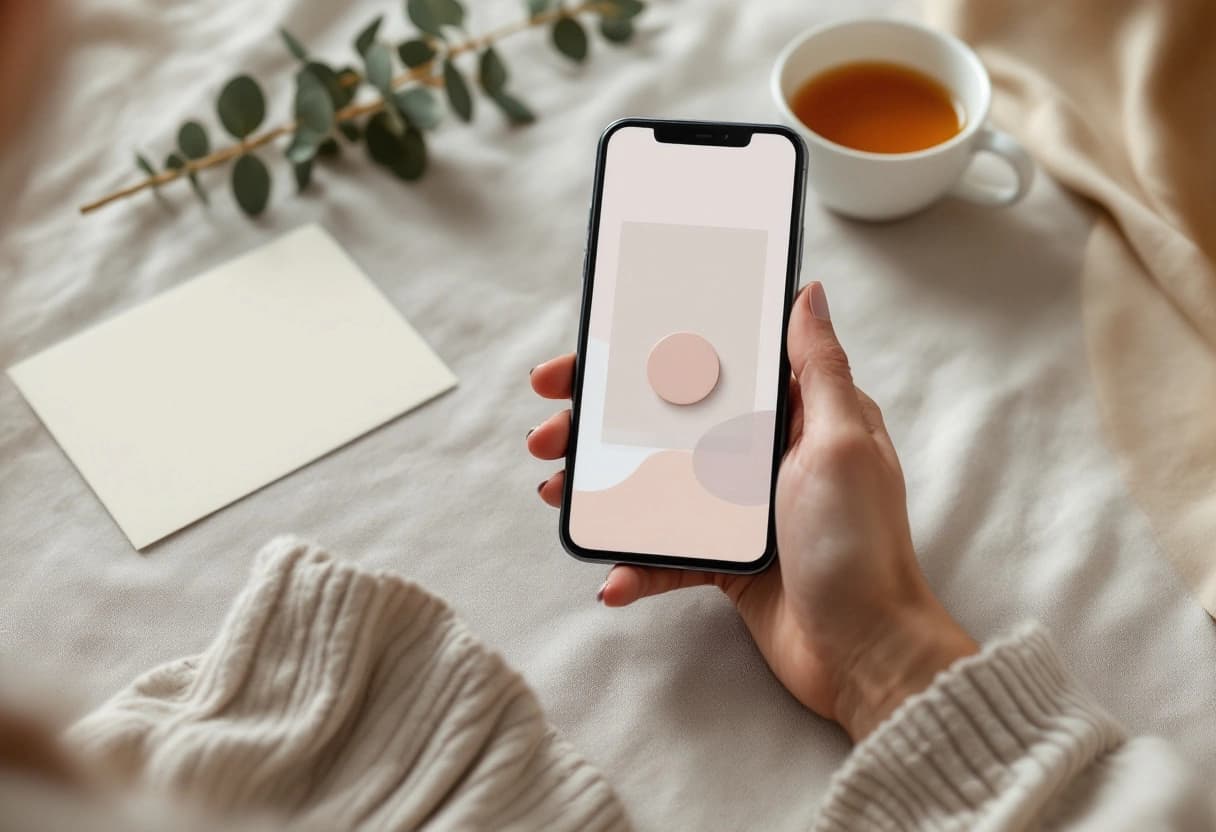 Hand holding a phone showing a digital baby shower invitation with an RSVP button